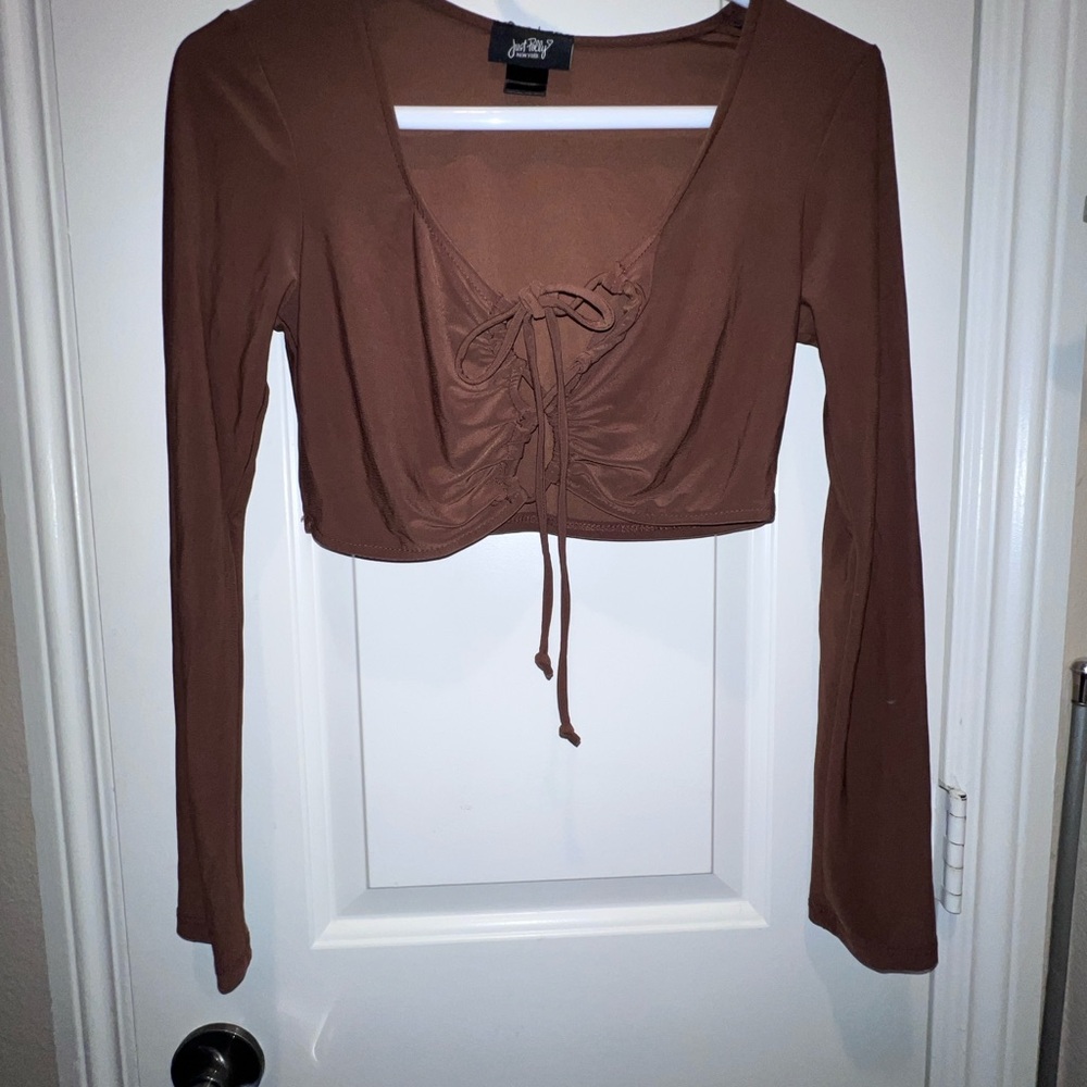 Brown Long Sleeve Crop Top